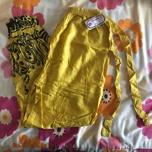 Pants - Golden yellow harem pants w/ black pattern; boho